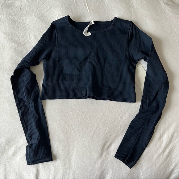 Lululemon Ebb to Street Long Sleeve True Navy Ribbed cropped size 10 NWT sports - Picture 3 of 16